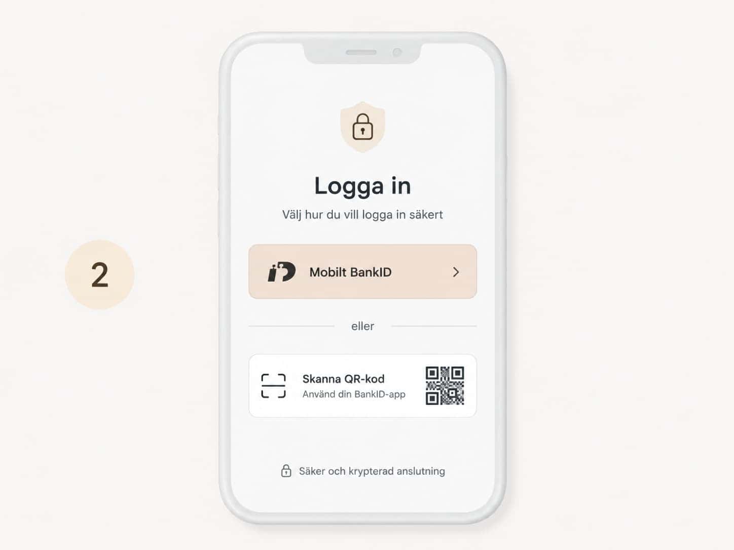 Mobil BankID inloggningsskärm med QR-kod och säkerhetsikon.