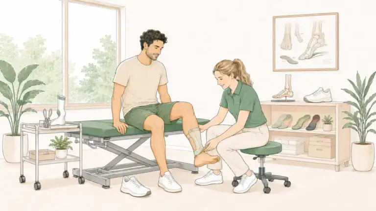 Kiropraktiker undersöker och behandlar knäproblem hos patient.