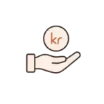 Hand som håller en myntsymbol med 'kr' för kostnad eller betalning.
